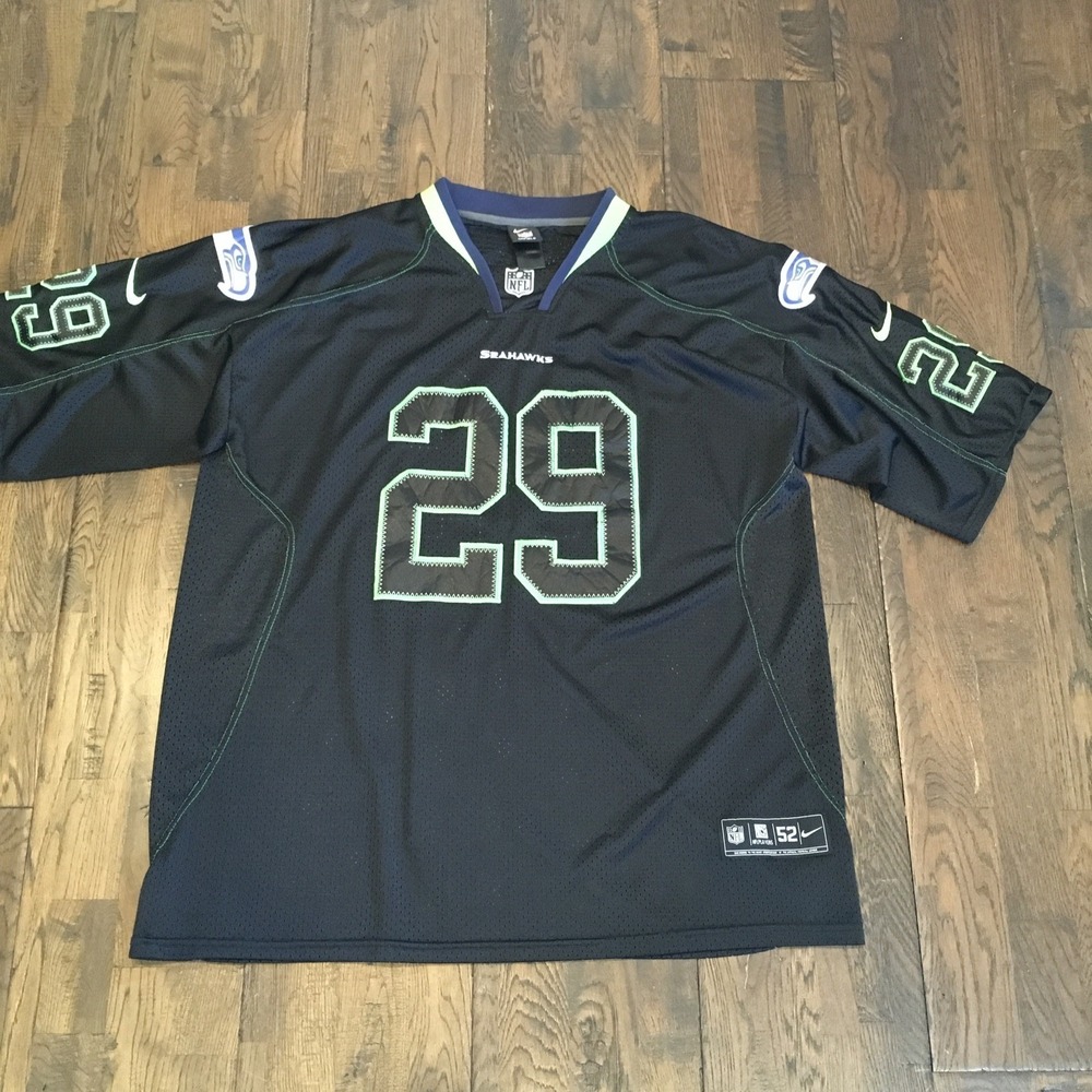 Nike Seattle Seahawks Earl Thomas 29 Blackout Jersey Mens 52 XL Black Green RARE